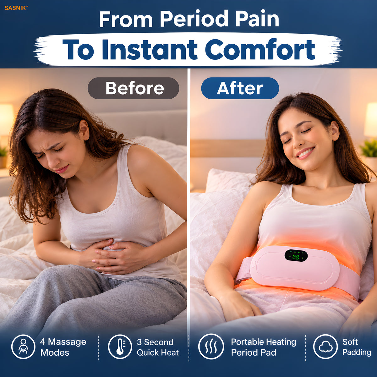 SASNIK™ Electric Heating Pad with Vibration Massager for Period Cramp Pain Relief