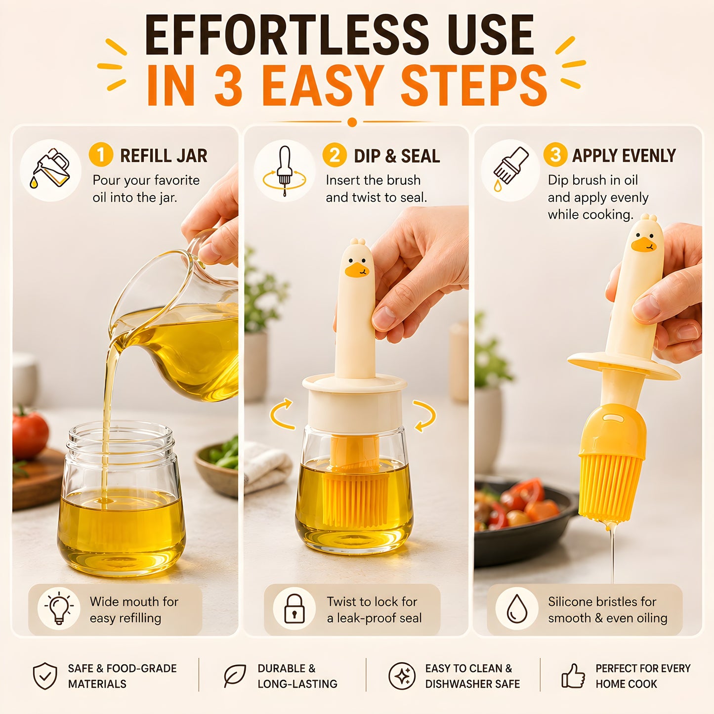 Cute Duck Oil Dispenser with Silicone Brush – 2-in-1 Cooking Oil Bottle | Buy 1 Get 1 Free