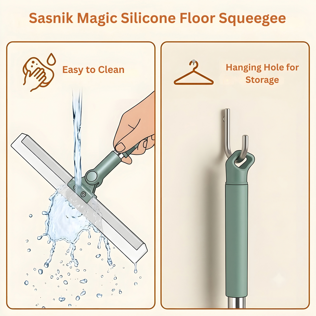 SASNIK™ Magic Silicone Floor Wiper – 50cm Wide Blade with 180° Rotating Head & Extendable Handle