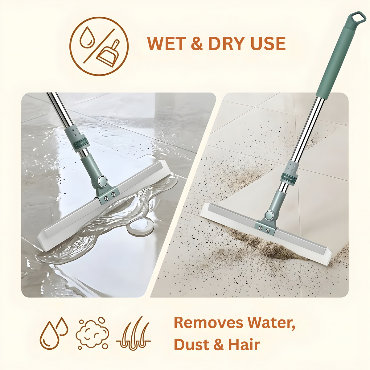 SASNIK™ Magic Silicone Floor Wiper – 50cm Wide Blade with 180° Rotating Head & Extendable Handle
