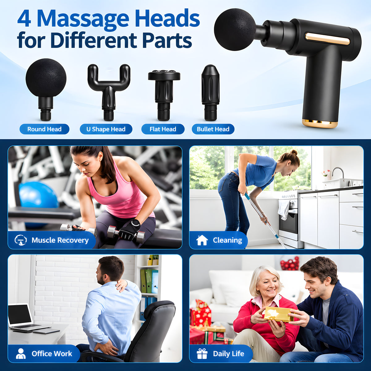SASNIK™ Mini Massage Gun | 4 Massage Heads | Type-C Charging