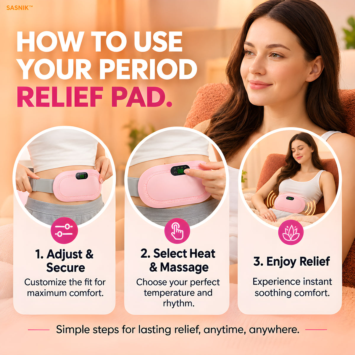 SASNIK™ Electric Heating Pad with Vibration Massager for Period Cramp Pain Relief