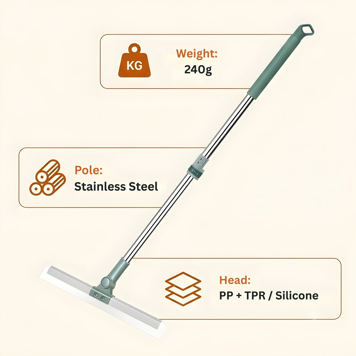 SASNIK™ Magic Silicone Floor Wiper – 50cm Wide Blade with 180° Rotating Head & Extendable Handle