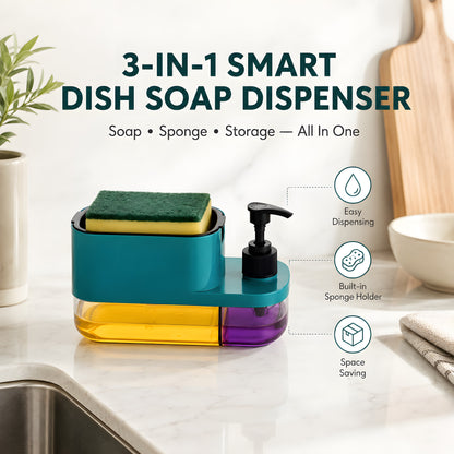 3-in-1 Smart Dish Soap Dispenser with Sponge Holder