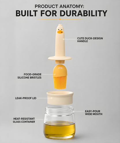 Cute Duck Oil Dispenser with Silicone Brush – 2-in-1 Cooking Oil Bottle | Buy 1 Get 1 Free