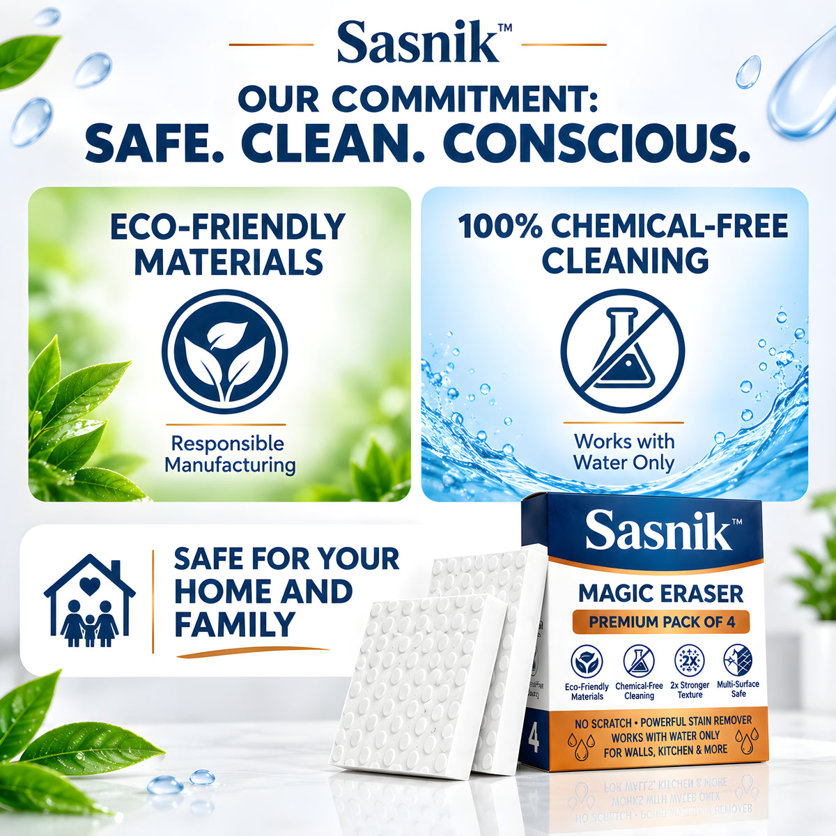 SASNIK™ Magic Eraser Sponge | Premium Pack of 4