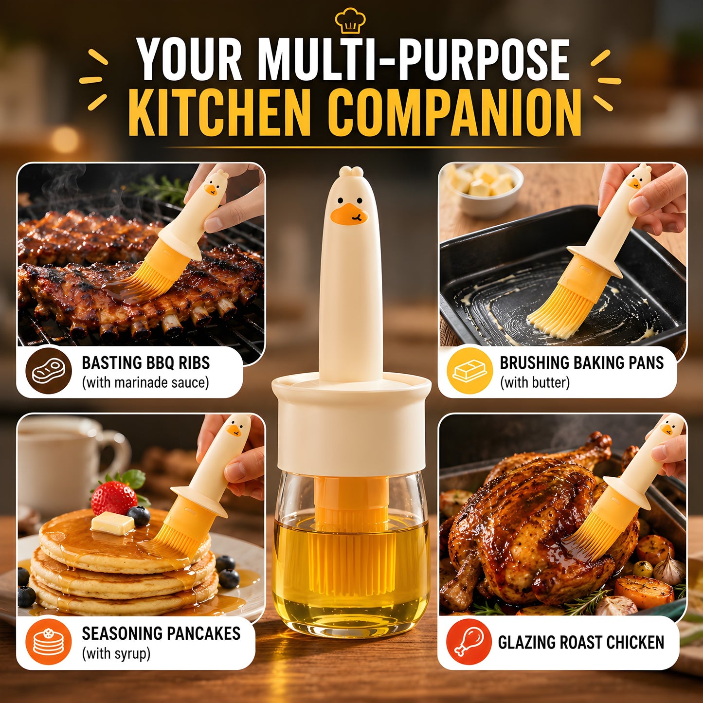 Cute Duck Oil Dispenser with Silicone Brush – 2-in-1 Cooking Oil Bottle | Buy 1 Get 1 Free
