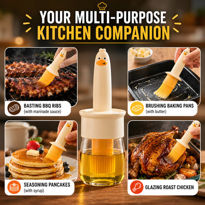 Cute Duck Oil Dispenser with Silicone Brush – 2-in-1 Cooking Oil Bottle | Buy 1 Get 1 Free