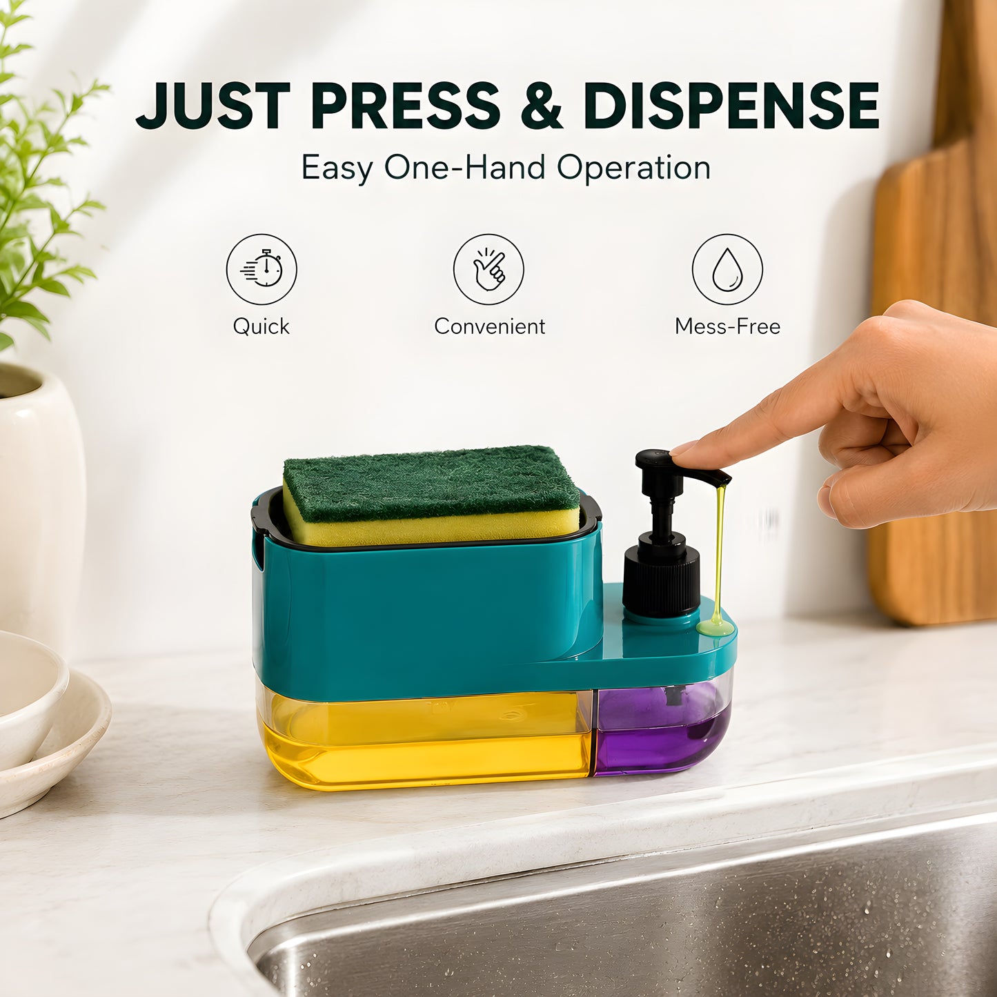 3-in-1 Smart Dish Soap Dispenser with Sponge Holder