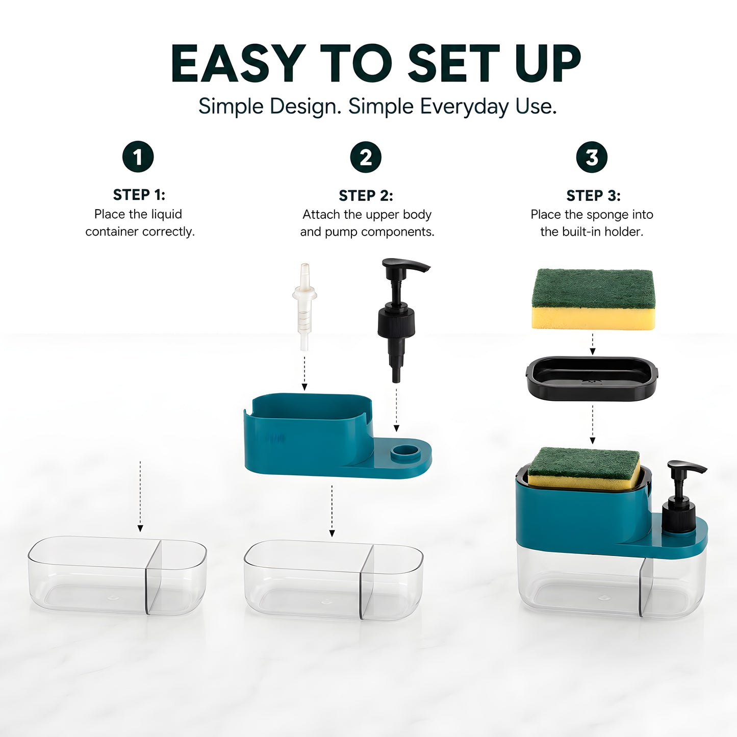 3-in-1 Smart Dish Soap Dispenser with Sponge Holder